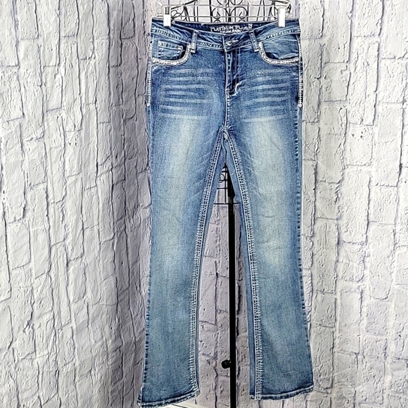 PLATINUM PLUSH MOM LA Gemstone Encrusted Jeans Size 5 - Picture 1 of 13
